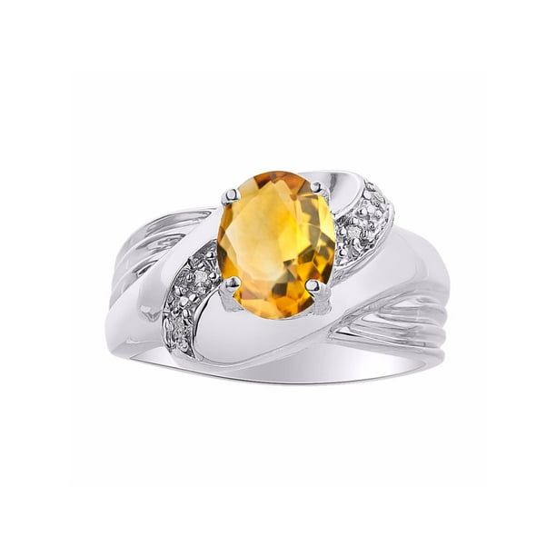 RYLOS Simply Elegant Beautiful Yellow Topaz/Citrine & Diamond Ring November Birthstone 